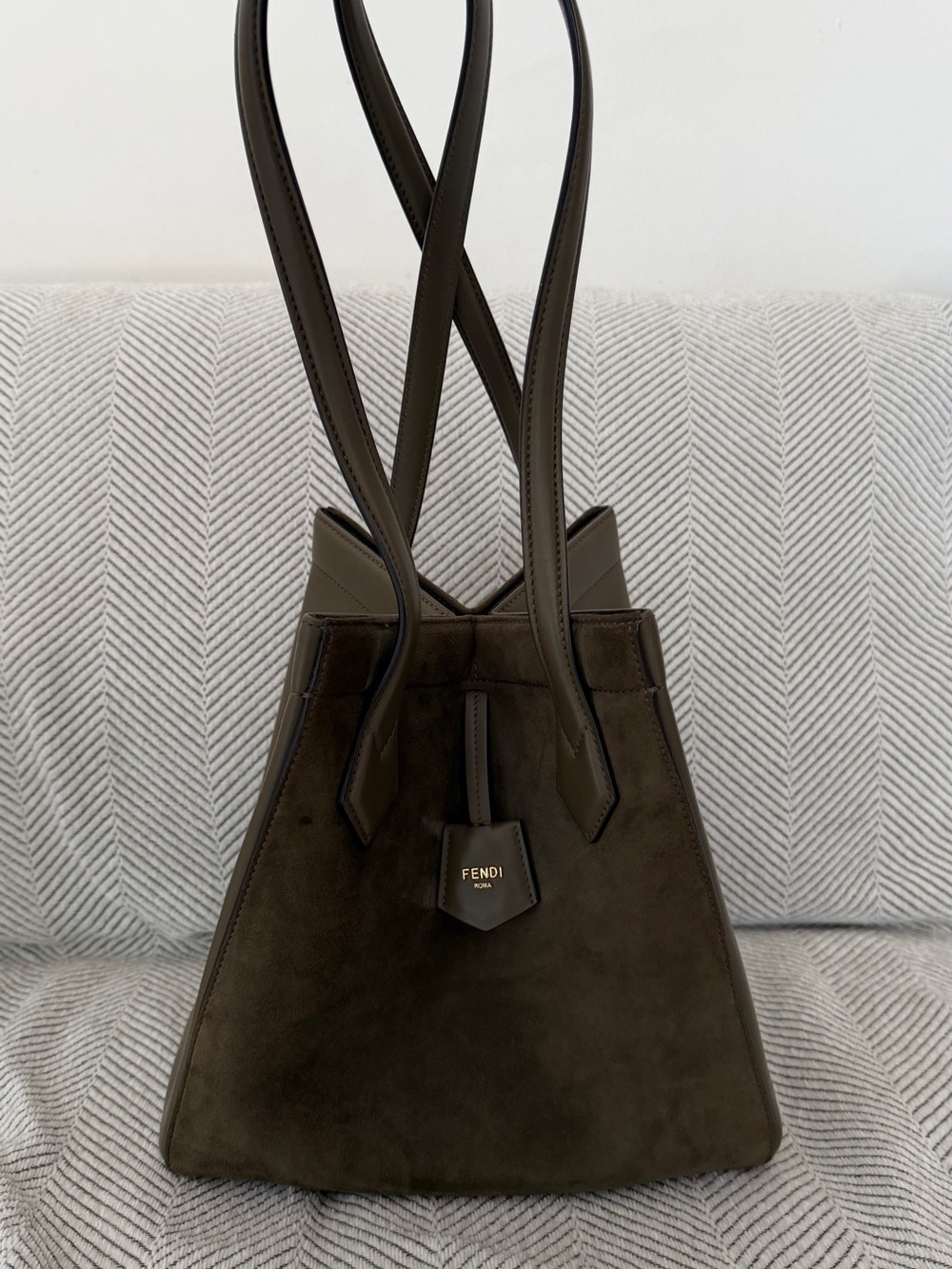 Fendi green medium origami Suede Shoulder Bag
